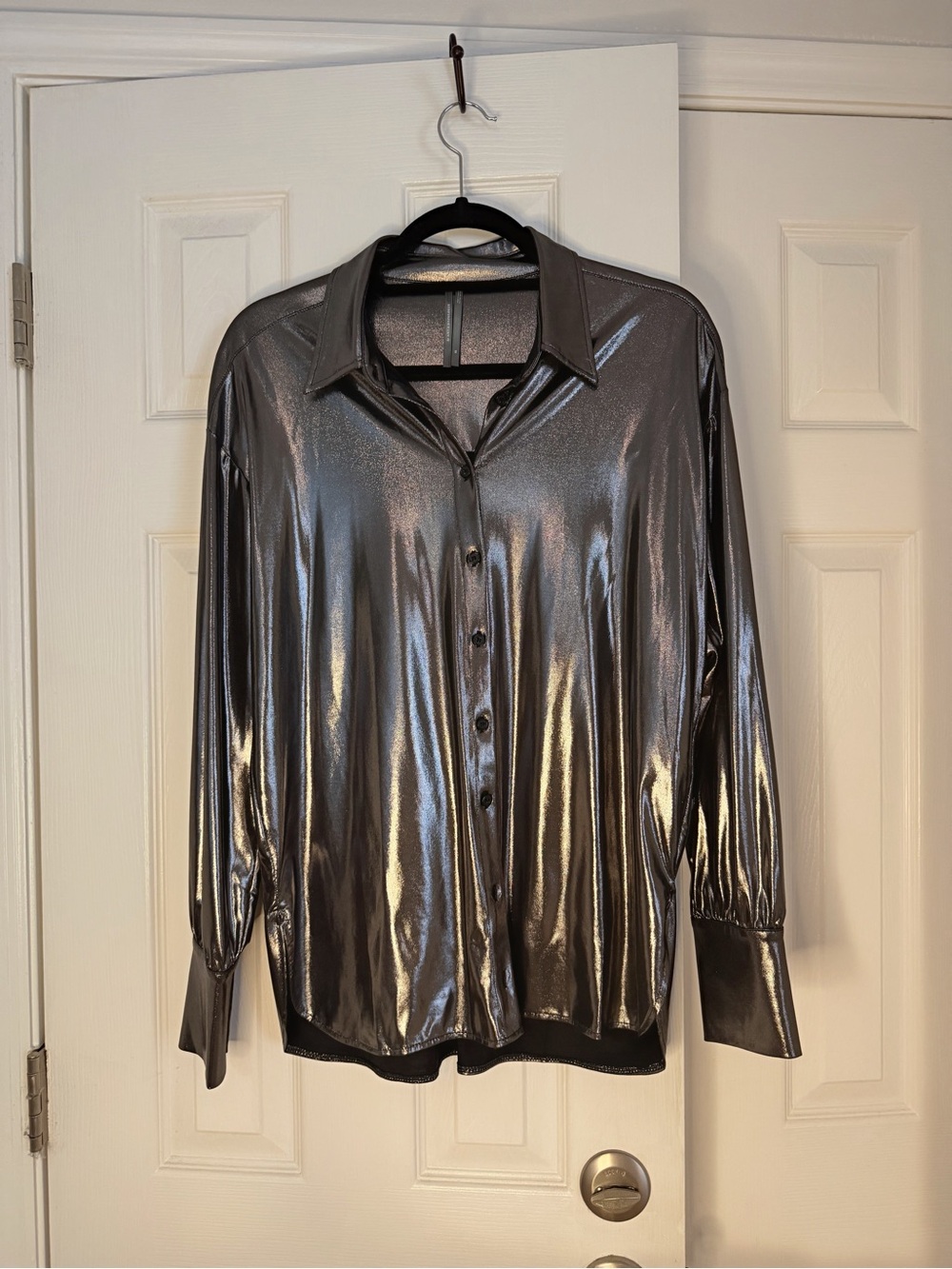 Anthropologie Shiny Black Button-Down Blouse